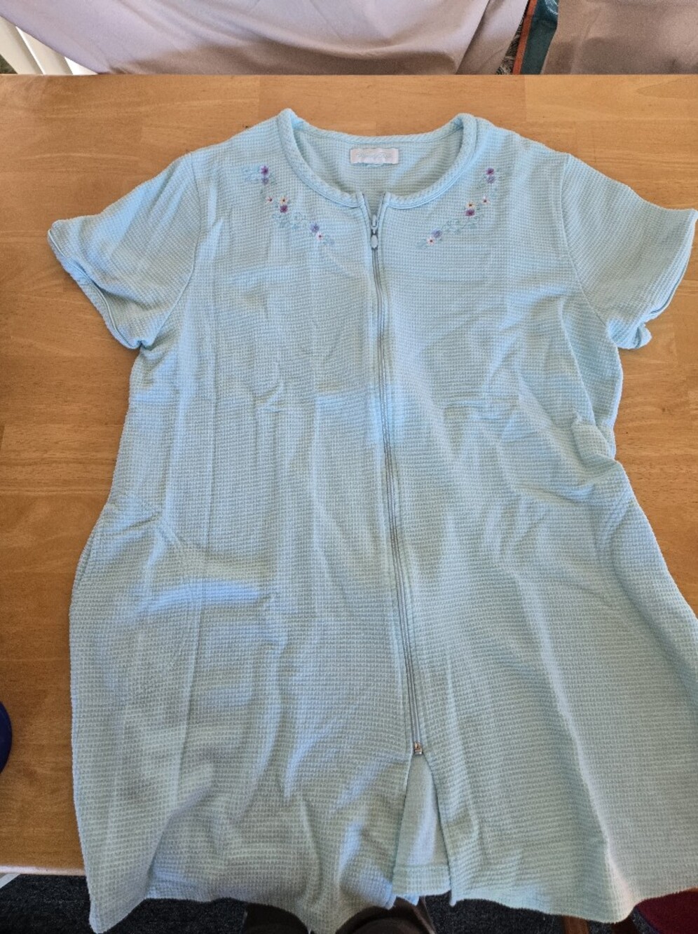 Vanity Fair Light Blue Short-Sleeve Waffle Zip Pajama Sleep Sack